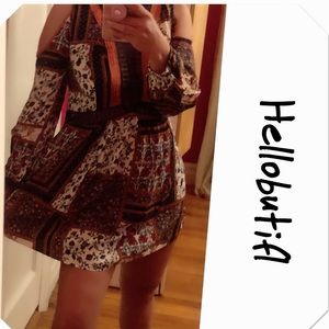 Bohemian Multi-Printed Long Sleeve Mini Dress Tunic